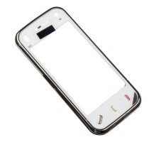 Тачскрин (сенсор) для Nokia N97, белый, с передней панелью серебристого цвета